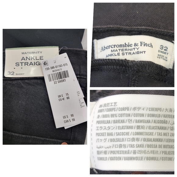 NWT Abercrombie & Fitch Maternity Ankle Straight Black Jeans Women’s 32 Short - Picture 15 of 17